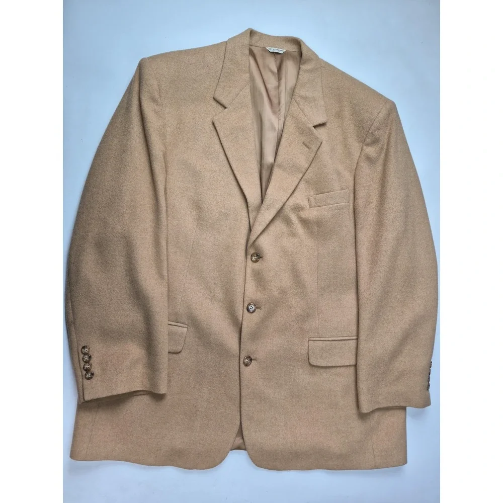 Bill Blass Mens Sports Coat 48L Beige Camel Hair Made in USA Blazer 3 Button